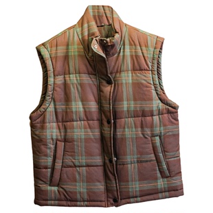 复古撞色格纹立领保暖夹棉马甲2025冬季新款坎肩外套女装马夹N786