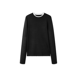 TKY SHOP假两件撞色针织衫女2025春季新款圆领修身显瘦打底衫内搭