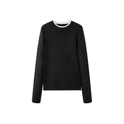 TKYSHOP圆领假两件撞色针织衫