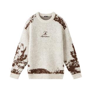 三福2025冬季男士英文刺绣马海毛毛衣 街头潮流圆领上衣513333