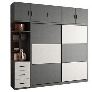 北欧推拉门衣柜简约现代组装家用卧室移门衣橱全实木多层板收纳柜