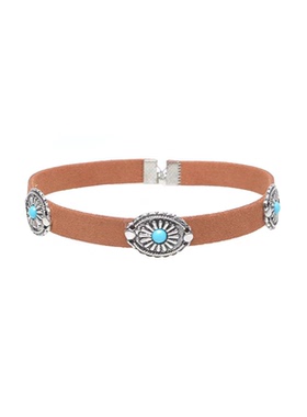 棕色麂皮波西米亚复古质感锁骨链