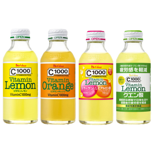 特价日本进口好侍C1000柠檬青柠檬橙汁胶原蛋白VC碳酸饮料140ml瓶