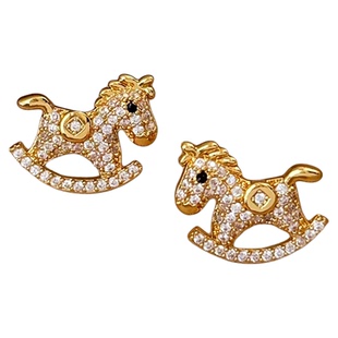 「马上有钱」金色小马设计感耳饰蚊香盘耳夹无耳洞耳钉小众耳环女