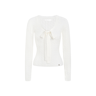 陈妍希同款 Kroche 细绞花 系带蝴蝶结麻花坑条修身针织打底衫