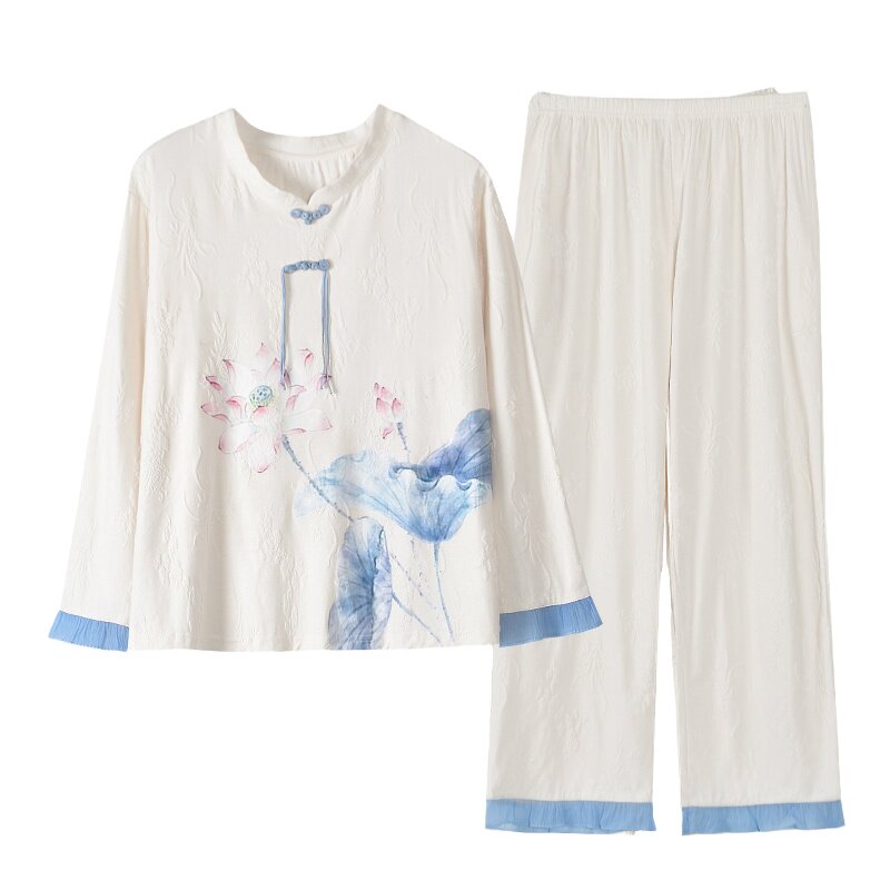 浪莎新中式女士春秋季纯棉家居服
