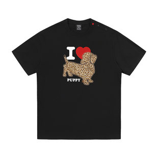 BIPOLAR豹纹puppy纽扣正肩短袖T恤美式休闲百搭夏季薄上衣男女款