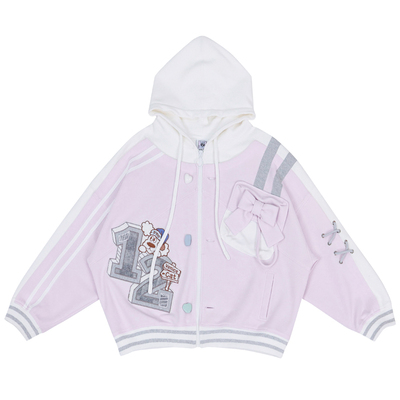 少女宽松连帽紫色开衫外套