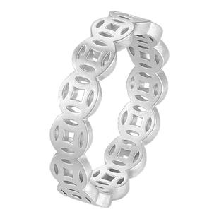 中国黄金小富贵戒指钱币银戒指银戒足银999戒指送女友生日礼物