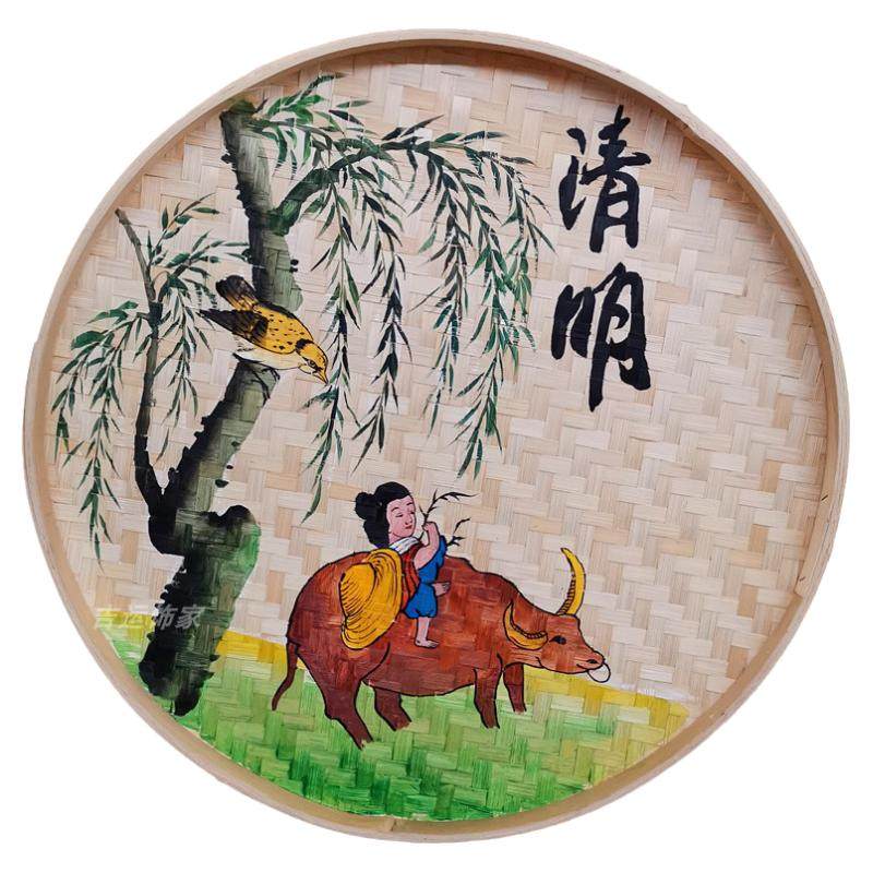 手绘簸箕画24节气墙面背景装饰画