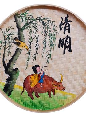 手绘簸箕画24节气墙面背景装饰画