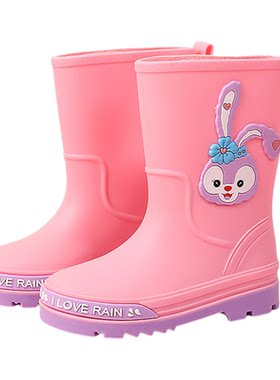 中高筒防滑女童儿童雨鞋卡通防水
