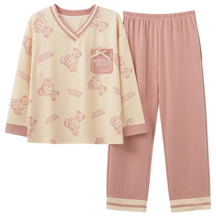 睡衣女春秋季韩版长袖长裤可爱卡通套装可外穿夏秋冬款大码家居服