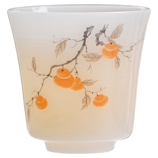 40ml高端冰种玉瓷一口杯中式柿子陶瓷茶杯白色功夫茶具品茗杯单杯