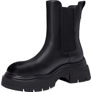 色非厚底切尔西靴女款2025秋冬季新款英伦风烟筒靴中筒短靴D553I