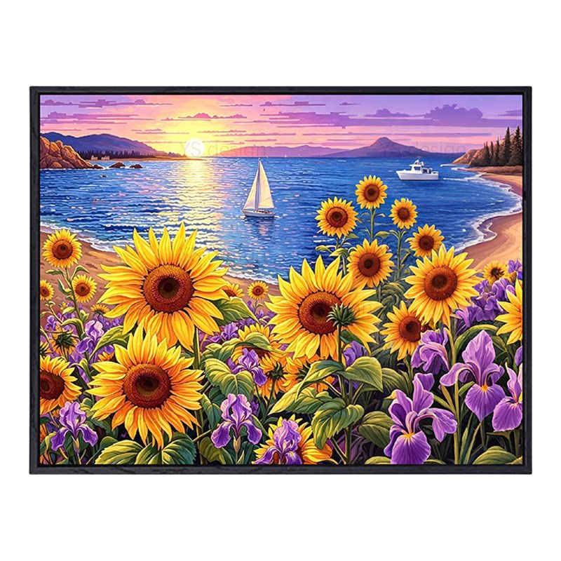 夕阳日落风景画diy数字油画礼物