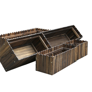 多肉花盆实木长方形种菜盆栅栏花盆碳化木箱防腐木花槽大容量特价