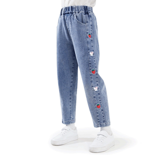 凯蒂猫女童牛仔裤儿童裤子春秋装新款休闲裤中大童直筒裤洋气童装
