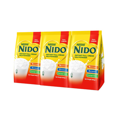雀巢荷兰进口nido全脂高钙高蛋白学生奶粉成人奶粉900g*3袋早餐奶