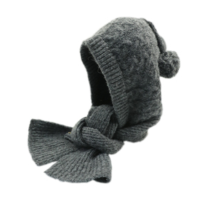 含羊毛复古针织巴拉克拉法帽子围巾一体女冬季保暖防寒显脸小套头