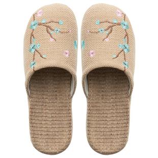 包头亚麻女复古中国风棉麻厚底拖鞋男室内家居卧室地板静音麻拖鞋