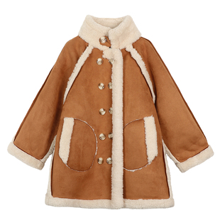 NORNOR陈大猪童装女童毛绒外套中长款麂皮保暖冬季复古儿童冬装女