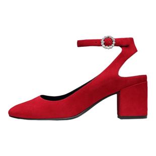 WF 春夏圆头粗跟复古玛丽珍女鞋后空真皮半凉单鞋女WFP318004