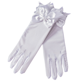 新娘礼服搭配舞台表演手套短款蝴蝶结蕾丝弹力透明网纱白色手套