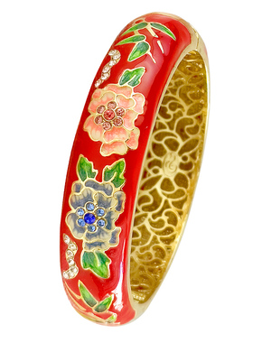 颜淡民族风景泰蓝手镯开口镀真金