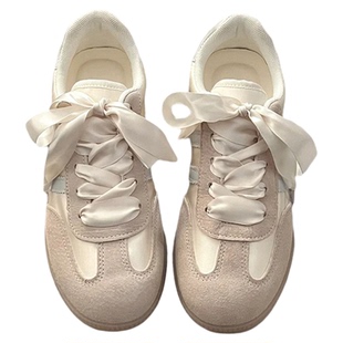 samba鞋带阿迪的训鞋T头鞋装饰复古红色扁绳珍珠鞋扣挂件粉米丝绸