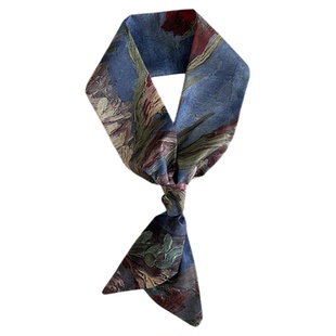 丝巾女2026新款冬梵高油画丝巾长条发带双面飘带包包手柄丝带装饰