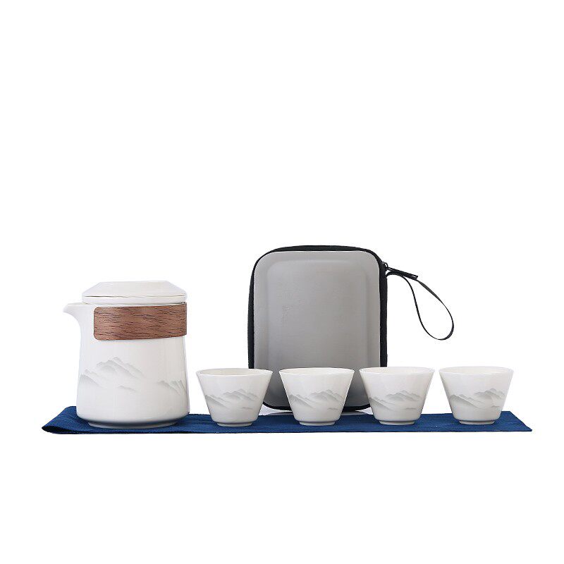 便携羊脂玉白瓷快客杯旅行茶具