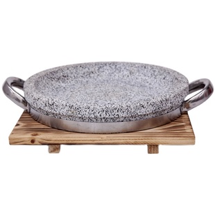 浅烤盘石锅拌饭韩式耐高温烤肉烧烤盘双耳圆形抗裂耐烧石盘商用