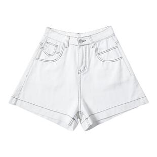 清仓白色明线高腰牛仔短裤女夏季2026年新款宽松阔腿裤三分裤热裤