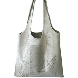 印艺苑联名茶茶绿色新中式国风单肩设计师帆布包上班通勤慵懒风女