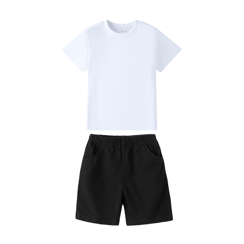 儿童演出服女童男童白色上衣黑色裤子小学生幼儿园夏令营班服夏季