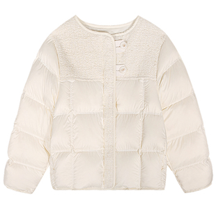 落落狷介米白色羽绒服冬季女款2025年新款毛呢拼接外套保暖面包服