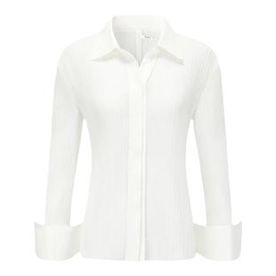 【deepmoss】时尚复古淡人女装简约设计感收腰拼接褶皱长袖衬衫