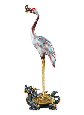 铜欣祥彩铜龟鹤延年摆件丹顶鹤龙龟寿礼物客厅书柜桌面乔迁礼品