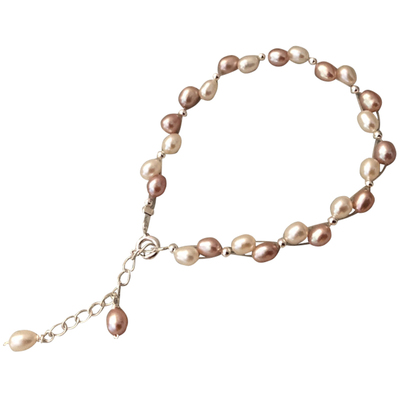 浅爱～设计款独家天然淡水白紫珍珠小手链纯银原创小众个性手串女