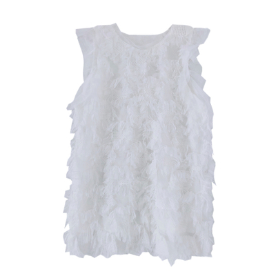 无袖羽毛连衣裙0晚会圆领超仙a字