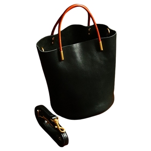 peshawar | 头层牛皮黑色水桶包女士真皮高级感手提包简约质感