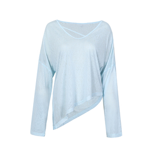 annerun开叉罩衫薄纱上衣宽松透气长袖瑜伽服慵懒风运动t恤健身服