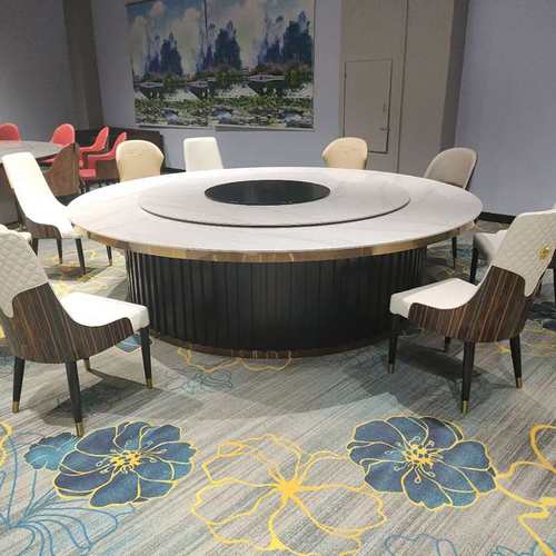 酒店电动餐桌大圆桌轻奢岩板转盘餐厅会所包厢隐形电磁炉火锅桌椅