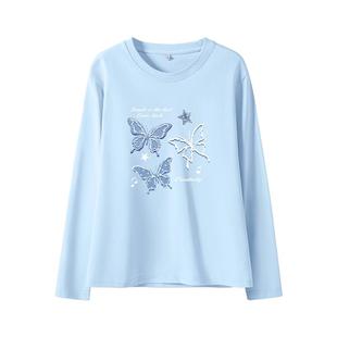 真维斯纯棉长袖t恤女士2026新款春秋季流行宽松正肩打底内搭上衣