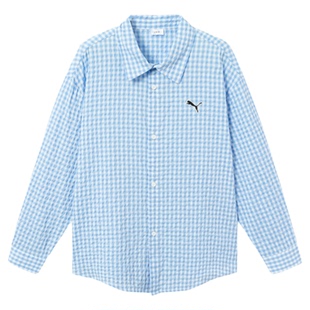 PUMA彪马儿童衬衫春季新款男女中大学生长袖上衣格纹青少年薄外套