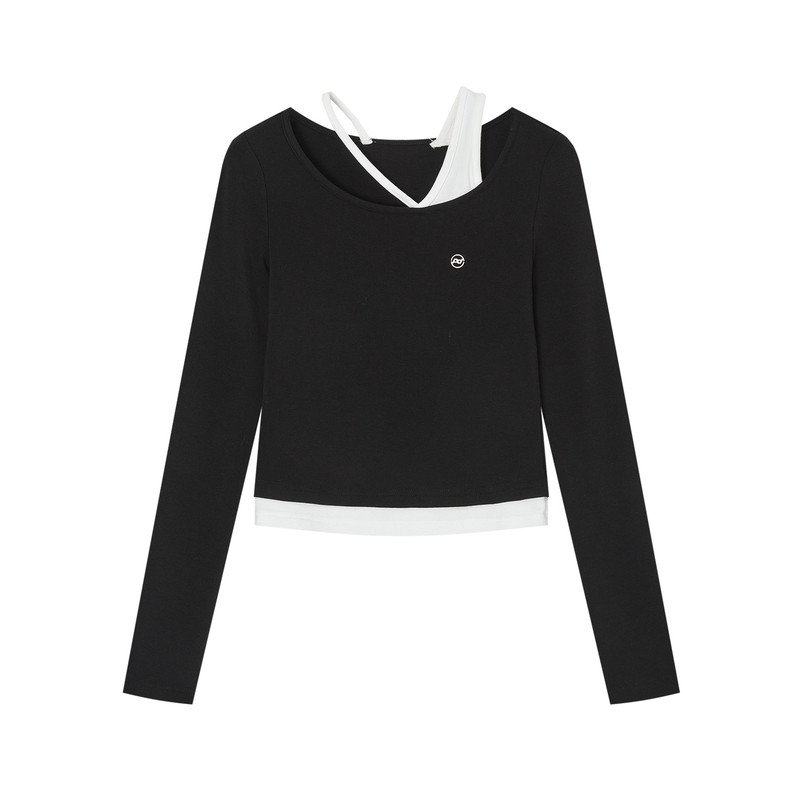 ACMEAURA予曦同款漂亮上衣女2025新款修身短款黑色长袖假两件上衣