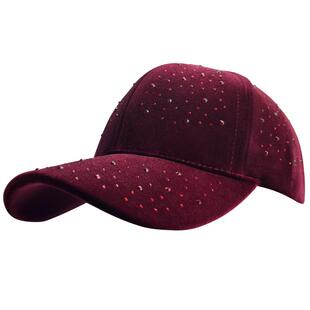 2025秋冬帽子女韩版安可拉红镶钻棒球帽女时尚丝绒帽保暖鸭舌女帽