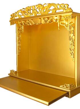 财神供台壁挂金色牌位架关公桌木