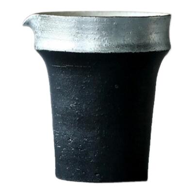景德镇陶艺家徐婉原矿黑釉手绘银彩鎏银片口公道杯匀杯简黑分茶器